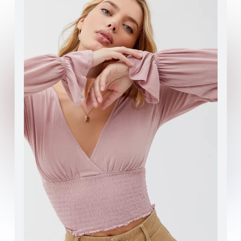 Urban Outfitters Pink Smocked Crop Blouse